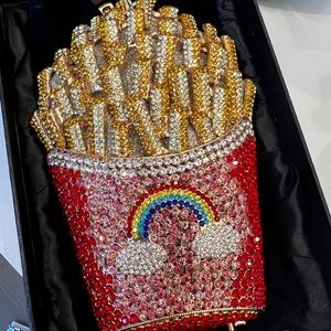 Urban bling crystal french fry bag , handmade
